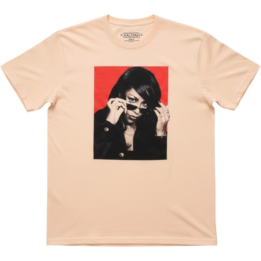 Aaliyah Graphic T-Shirt Peach Tan Short Sleeve Cotton Music Merch S/M RN153105